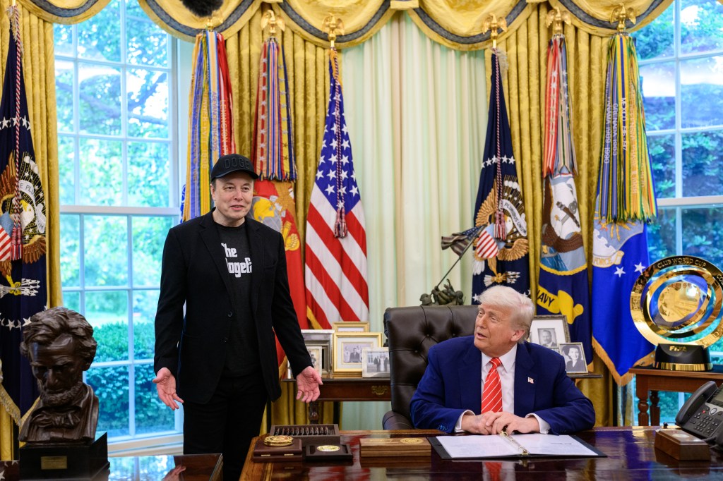 President Donald Trump participates in a press conference with departing DOGE adviser Elon Musk, Friday, May 30, 2025, in the Oval Office. (Official White House Photo by Molly Riley)